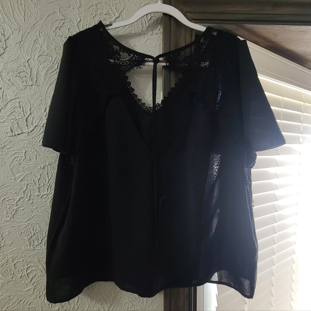 Shein Black Blouse - Tie and Lace Back